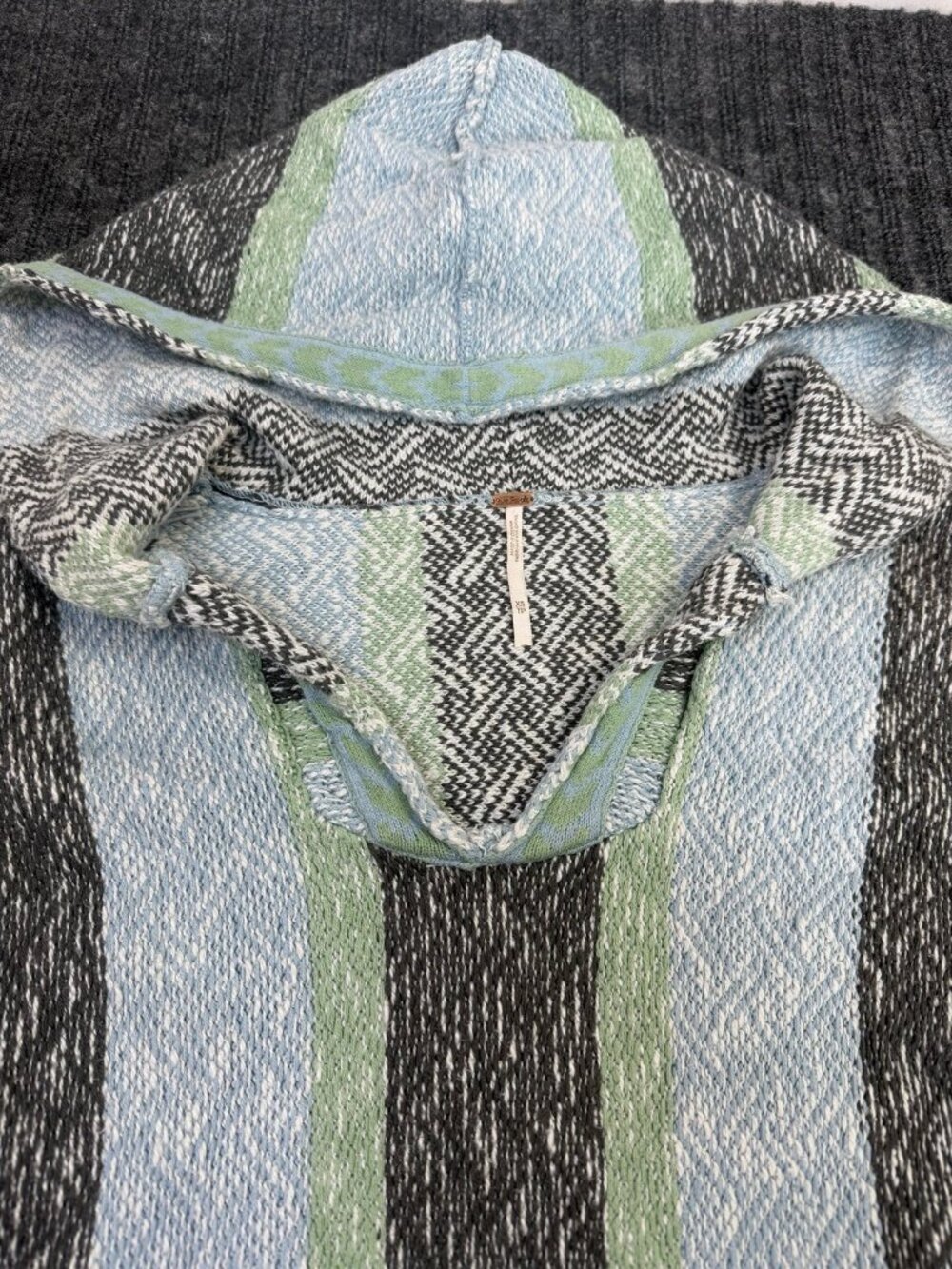 Free People Baja Hoodie Crop Sweater XS Blue Green Boho - Picture 5 of 6
